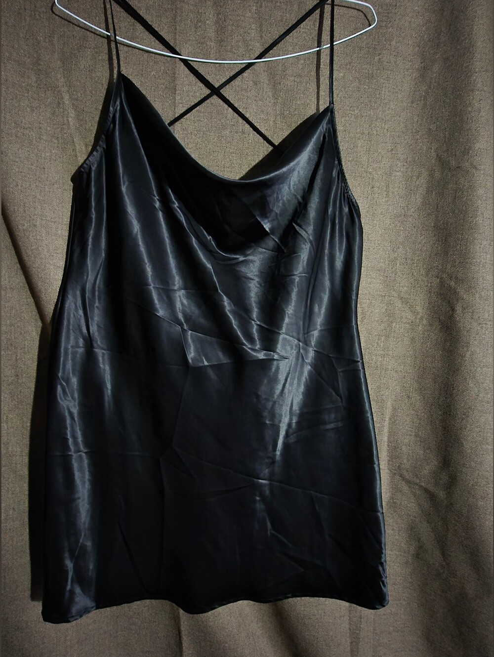 H&M Divided Black Satin Cowl Neck Slip Mini Dress - Size L